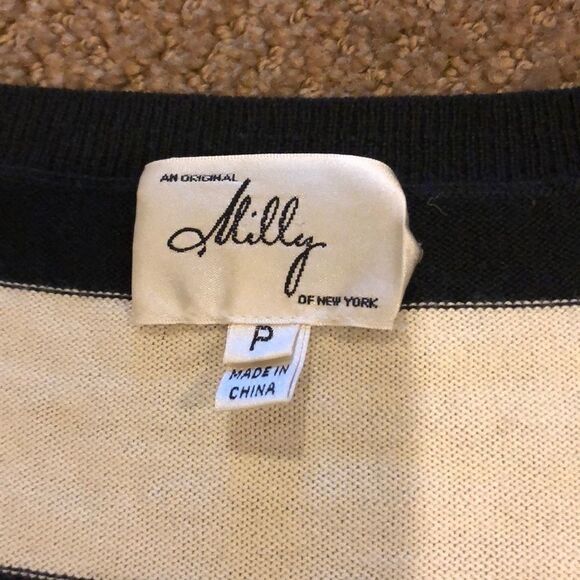 Milly Cream & Black Striped V Neck Sweater - Picture 6 of 6